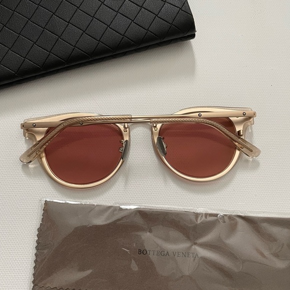 Bottega Veneta BV0117S 006 Gold orange Metal Frame 48-21-145 sunglasses cat eye